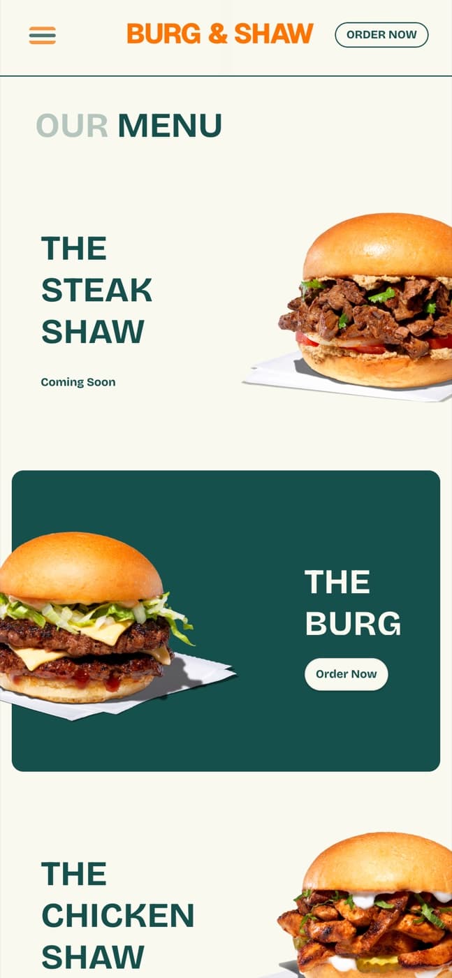 Burg & Shaw menu on a phone